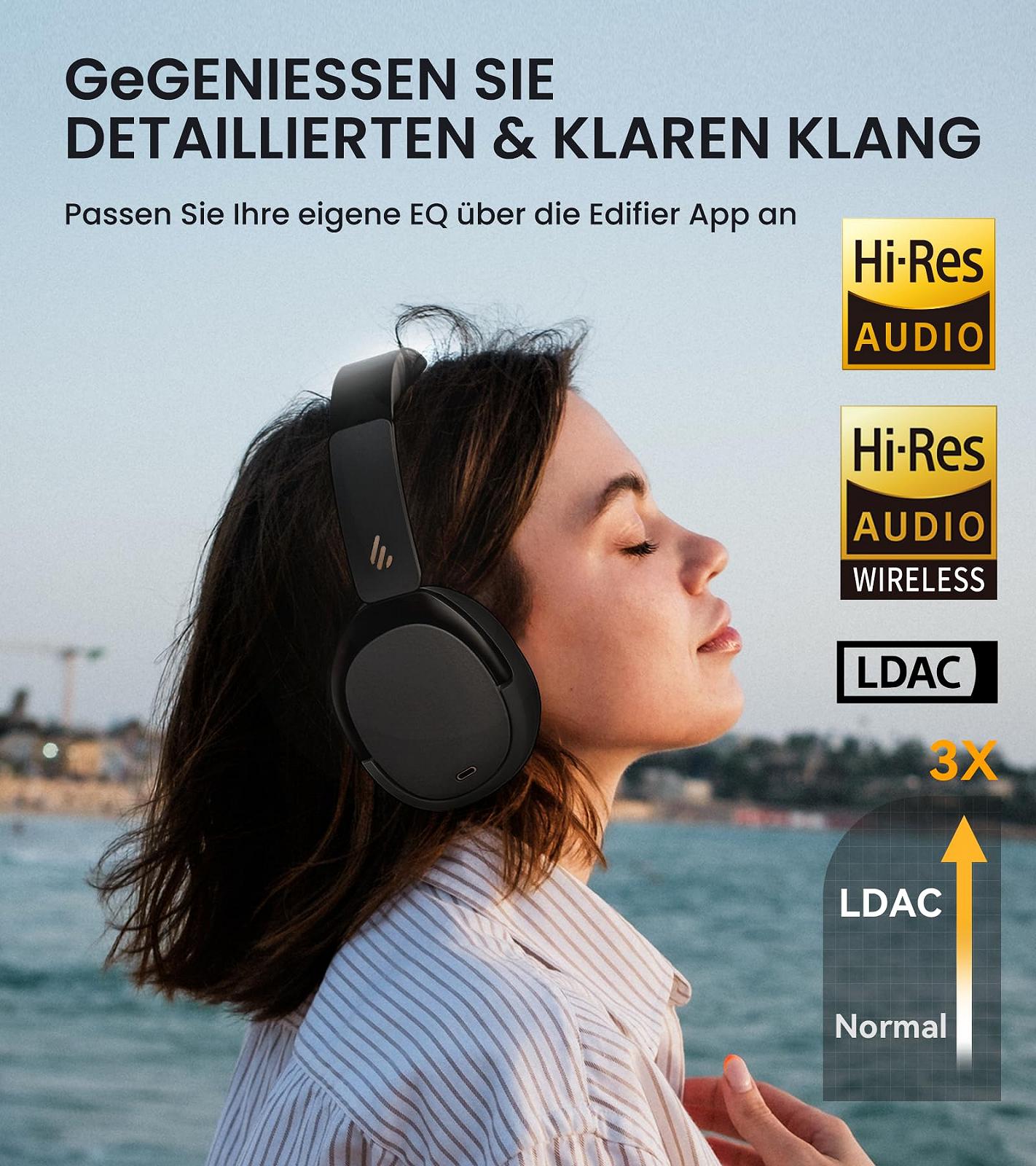 Навушники Edifier WH950NB Hybrid Active Noise Cancelling -LDAC Codek з Hi-Res Audio та налаштованим еквалайзером через додаток Після 55 годин відтворення з складними бездротовими накладними Bluetooth V5.3 навушниками - Чорний, фото №2