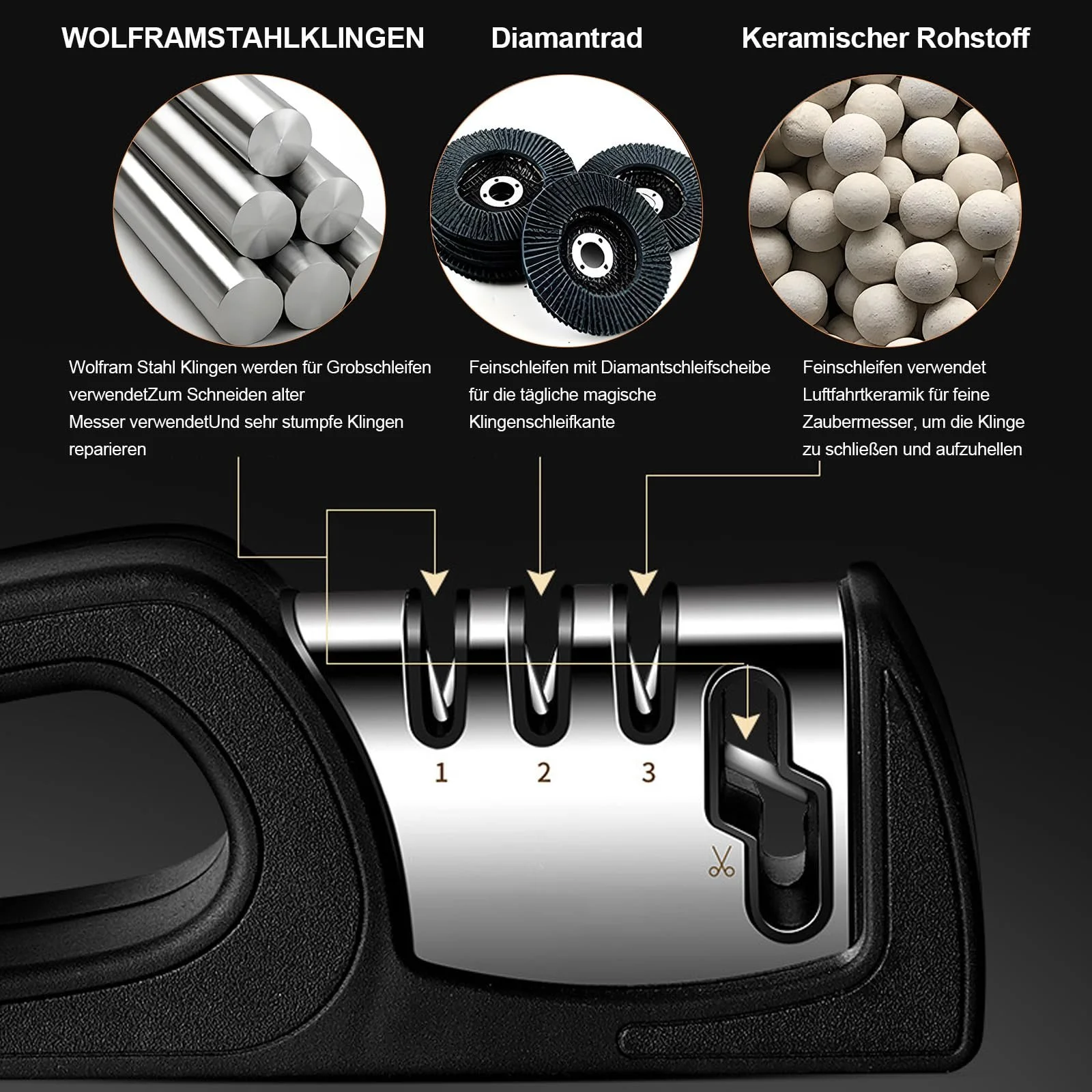 Точилка для ножей и ножниц 4-ступенчатая (вольфрамовая сталь, алмаз, керамика), фото №6