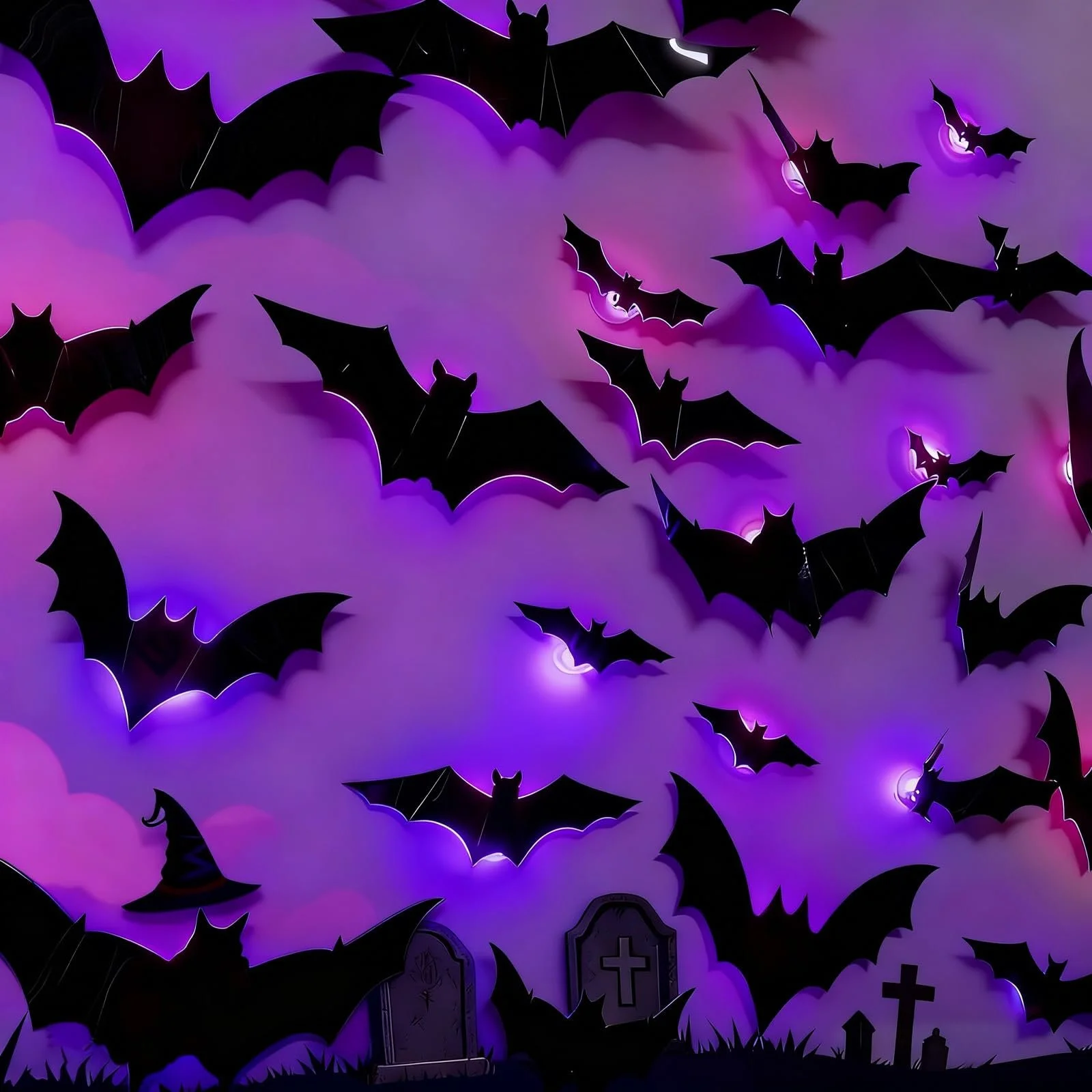 Декоративні наклейки ALEGRE Halloween 3D Bat з LED-підсвіткою 12 шт. фіолетові., фото №1 Декоративні наклейки ALEGRE Halloween 3D Bat з LED-підсвіткою 12 шт. фіолетові., фото №1