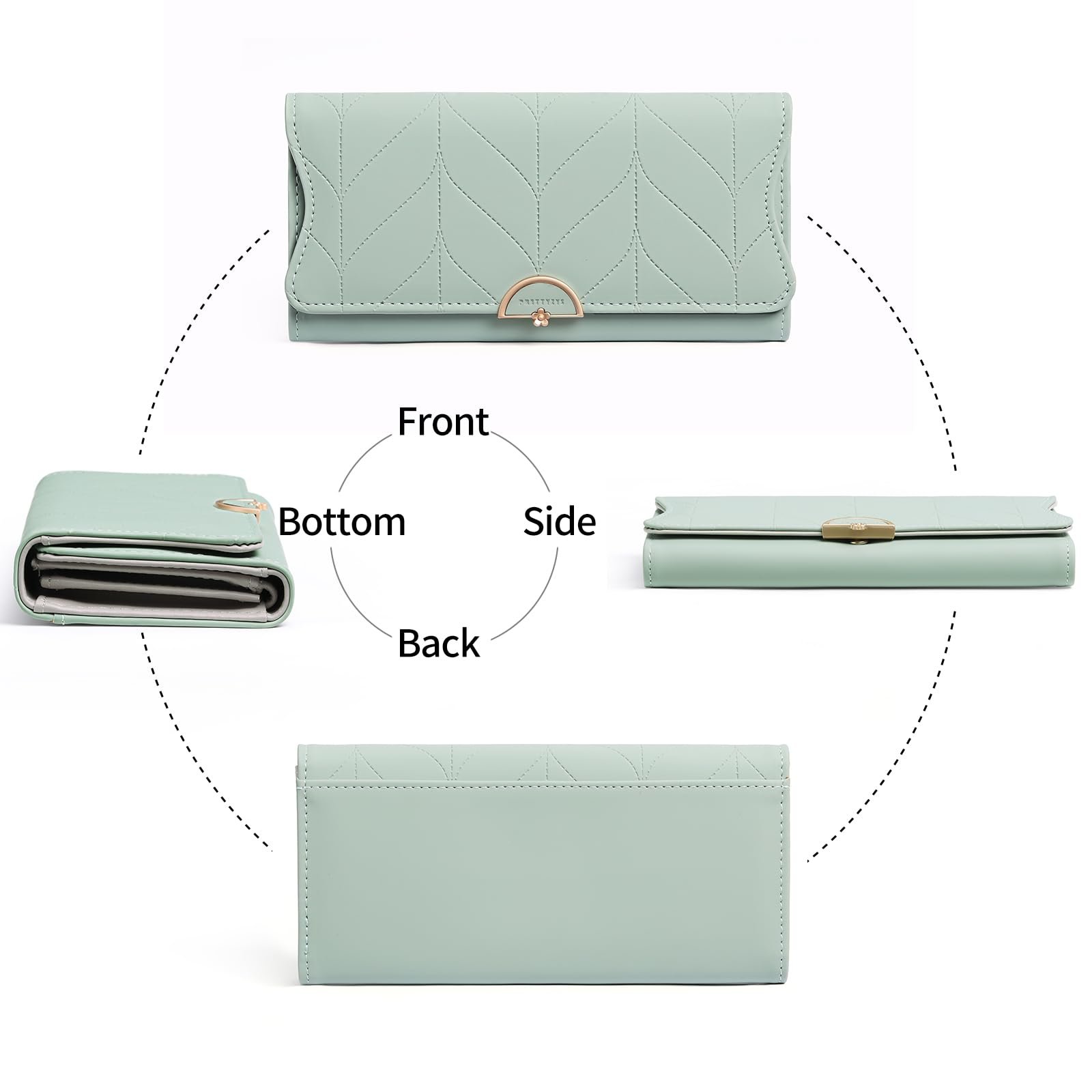 Кошелек кожаный SENDEFN Trifold Card Holder с RFID защитой и карманом на молнии для монет, мятно-зеленый, фото №6