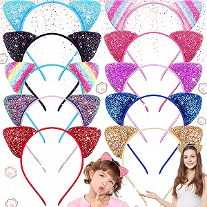 Набор из 10 обручей для волос с кошачьими ушками. - Фото 1