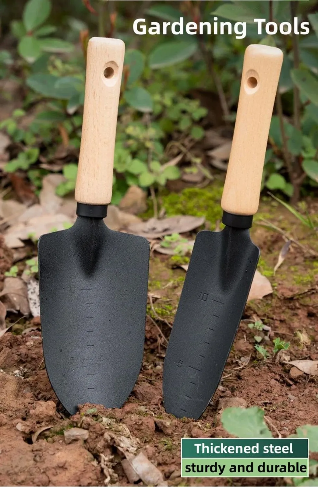 Лопата совковая садовый JIIJCAAC 2 шт. Многофункциональный Лопата совковая и широкая лопатка с деревянной ручкой для садоводства и кемпинга, фото №3