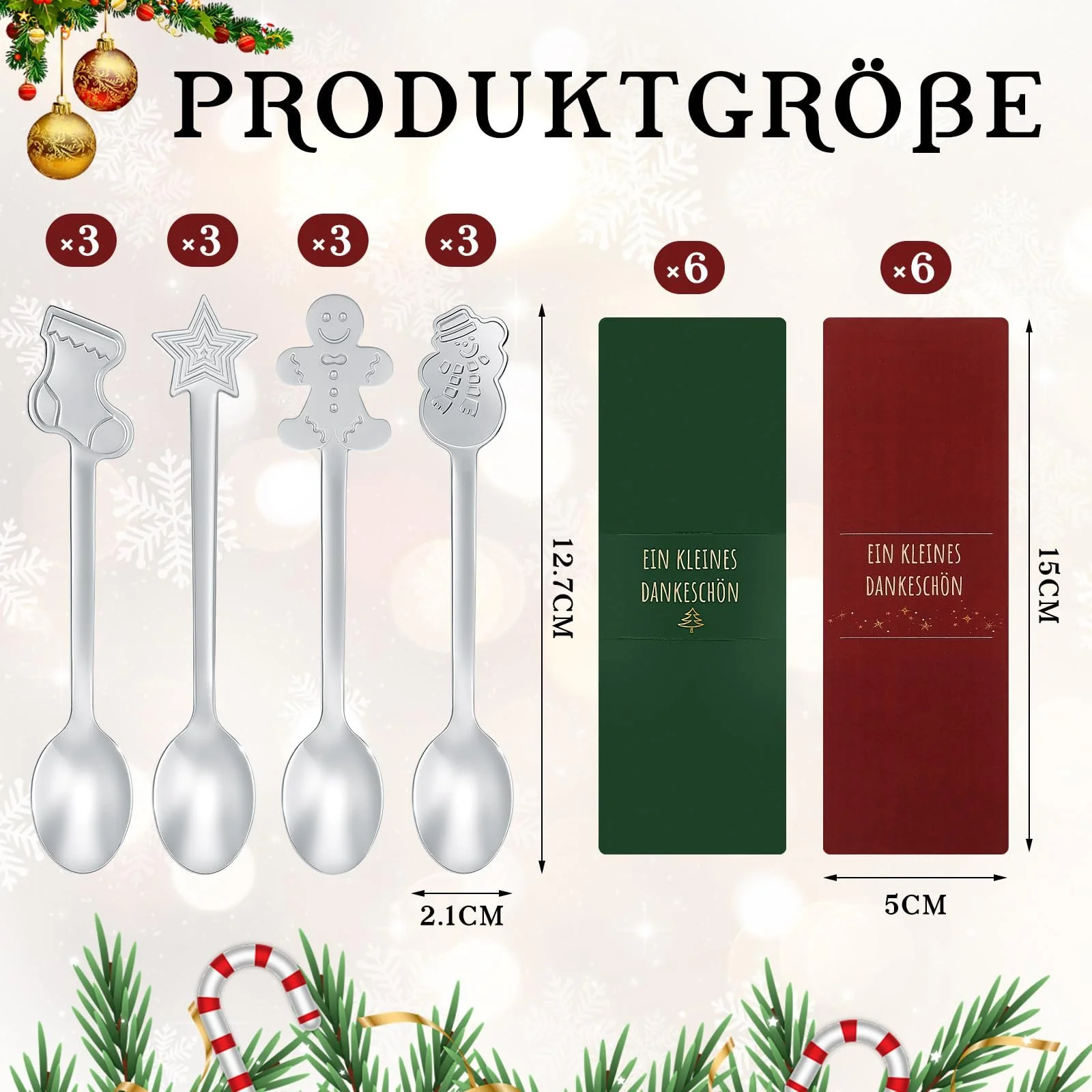 Ложка Hestya Різдвяна, набір 12 шт, нержавіюча сталь, сріблястий, фото №2