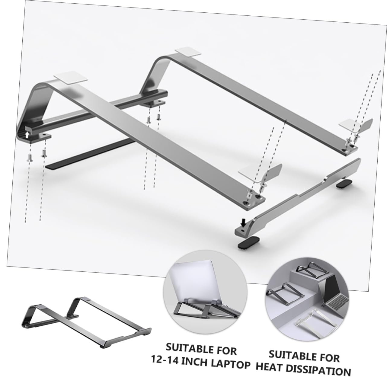 Подставка TEHAUX Алюминиевая для ноутбука, регулируемая по высоте, охлаждающая, нескользящая, стабильная, эргономичный дизайн для оптимального комфорта, для дома, офиса, фото №5