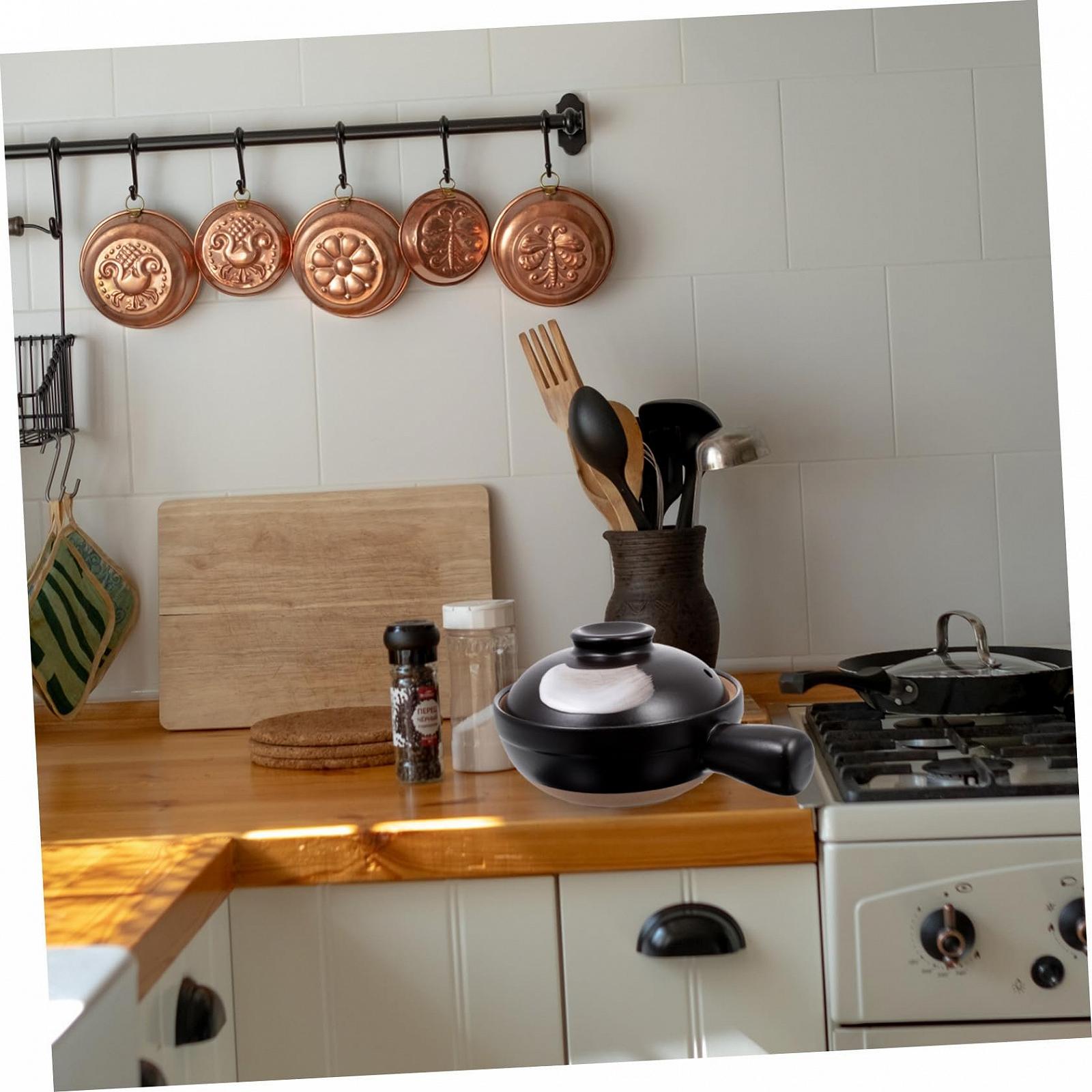 Керамічний Ківш IMIKEYA з кришкою та однією ручкою термостійкий для рису та тушкування, фото №2