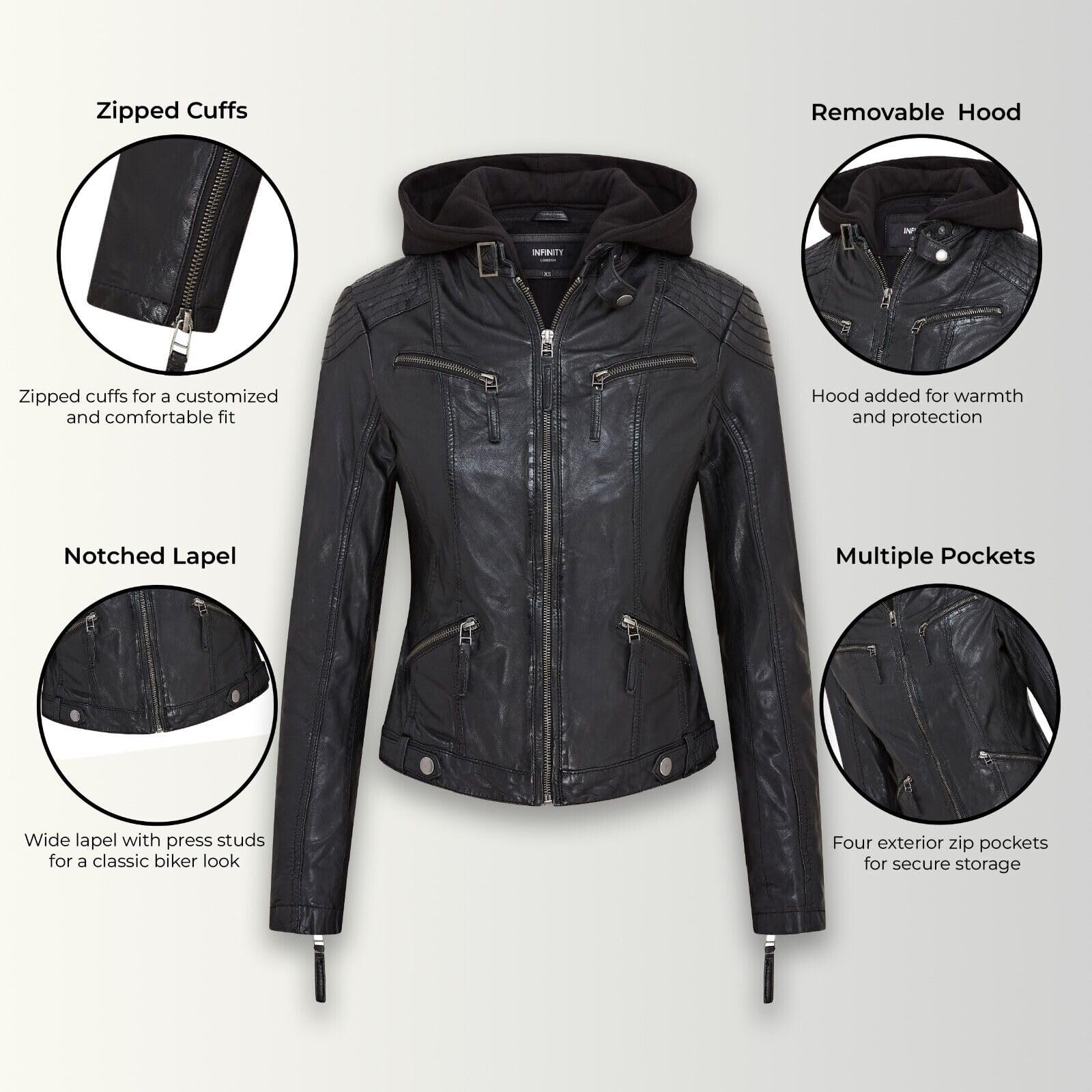 Кожаная мотоциклетная куртка с капюшоном Infinity Leather Classic женская, фото №2