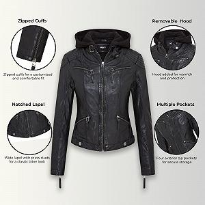 Кожаная мотоциклетная куртка с капюшоном Infinity Leather Classic женская synthetic.ua - Фото 1