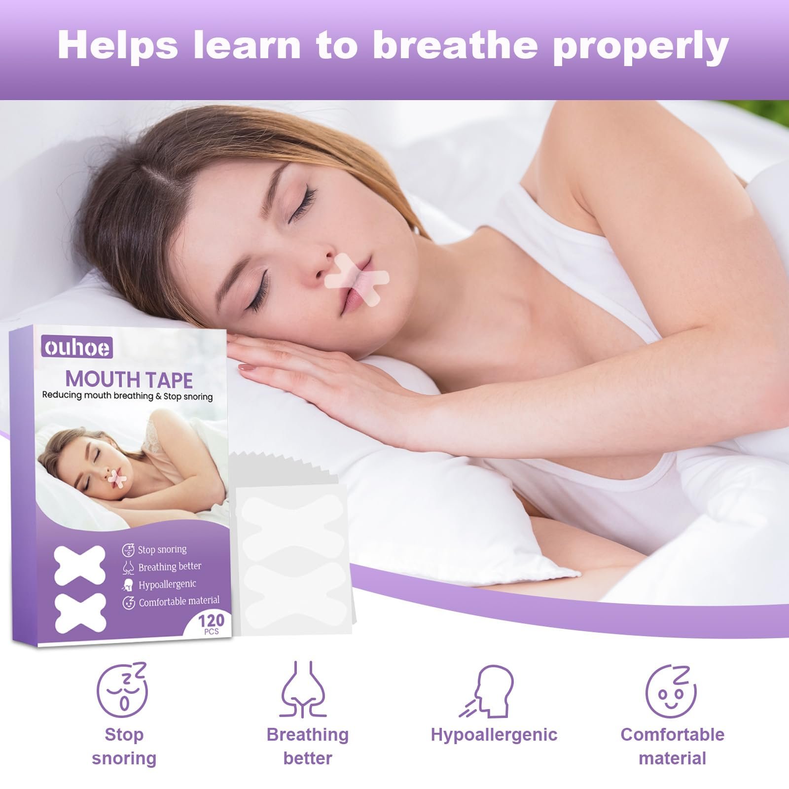 Пластирі для сну на рот, 120 шт. для рота преміум-якості для сну, Допомагає проти хропіння, фото №3
