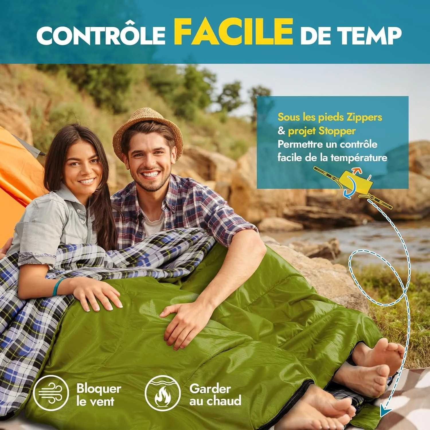 Подвійний спальний мішок CANWAY 220 x 150см з 2 подушками Flannel Green, фото №4 Подвійний спальний мішок CANWAY 220 x 150см з 2 подушками Flannel Green, фото №4