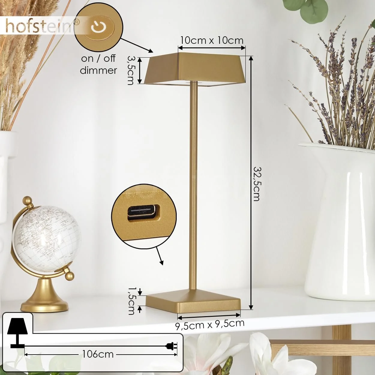 Настільна лампа LED Algeraz Димована Метал/Пластик USB-C Акумулятор 1,5 Вт 174 лм 3000 К Латунь/Білий, фото №5