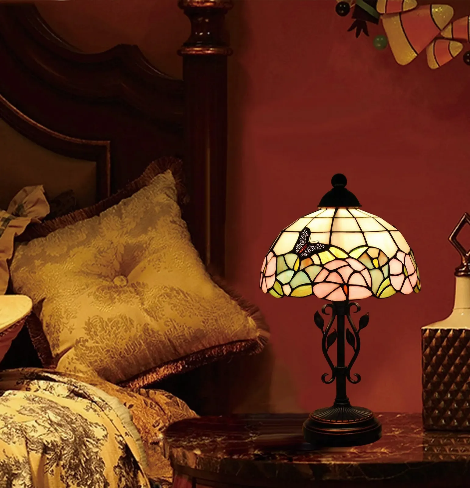 Настільна лампа Kinbolas Tiffany Style Butterfly Кольорове скло Основа зі смоли E27 25 см, фото №7
