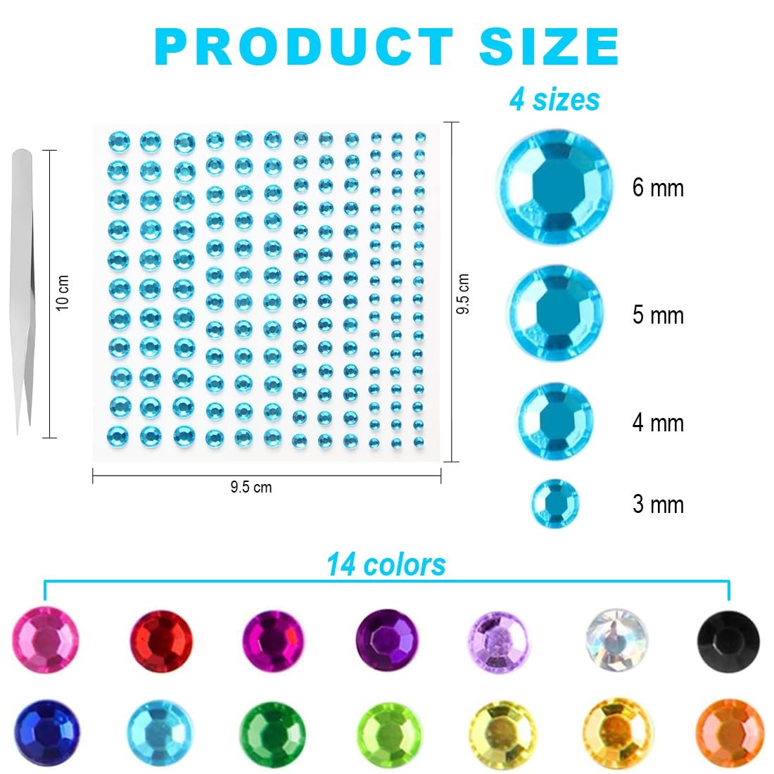 Стрази Самоклеючі YOYEAH 2184 шт14 кольорів, фото №2