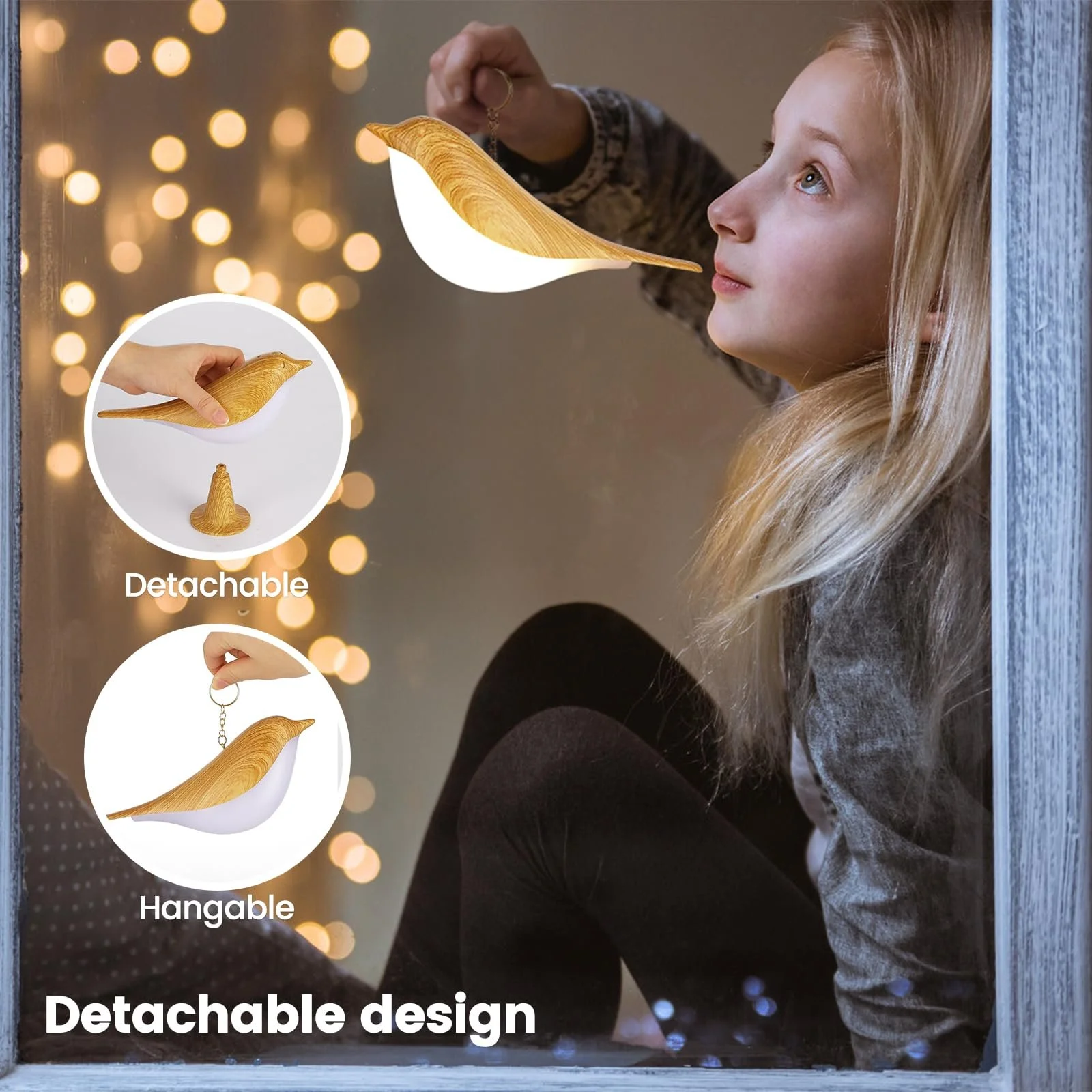 Настільна лампа LED Бездротова Акумуляторна 1800 мАг Птах Біла, фото №4