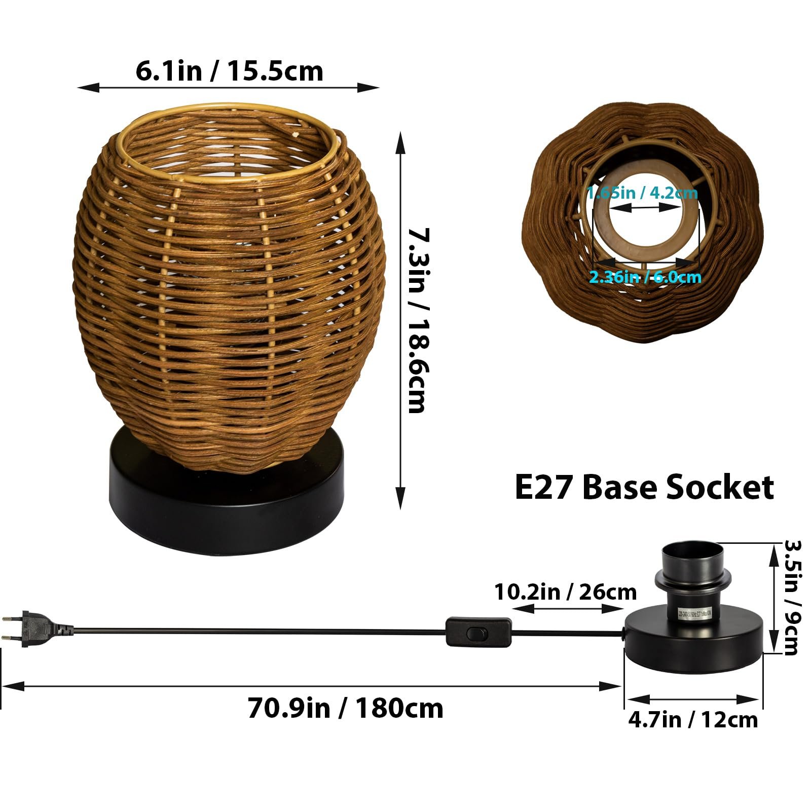 Настільна лампа Маленька Ротанг Плетений абажур, фото №3
