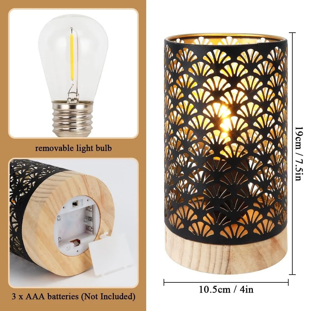 Настільна лампа JHY DESIGN акумуляторна з таймером на 6 годин бездротова 19 см з дерев'яною основою віялоподібний візерунок, фото №2
