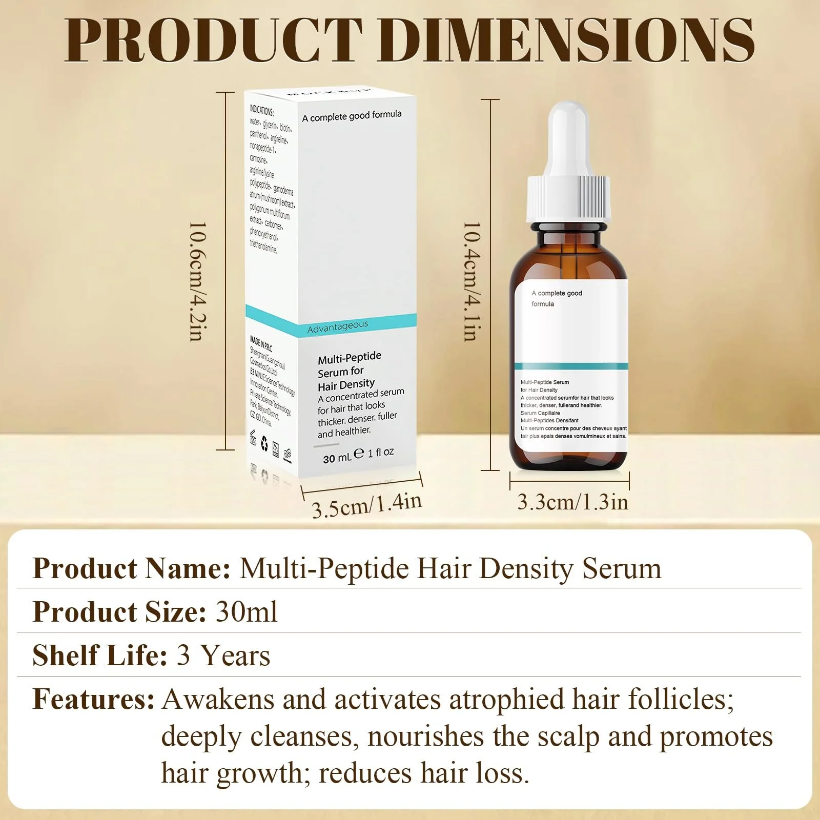 Сыворотка для густоты волос Мультипептидная, Сыворотка для роста волос, Сыворотка для волос для роста волос, Способствует густоте волос, Нежирная, Нелипкая, Против выпадения волос, Подходит для всех типов волос, 30 мл, фото №7