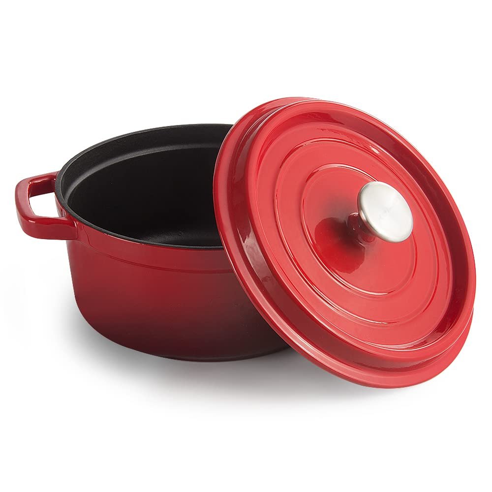 Жаровня чавунна емальована з кришкою 4.7 л 24 см червона, фото №7 Жаровня чавунна емальована з кришкою 4.7 л 24 см червона, фото №7