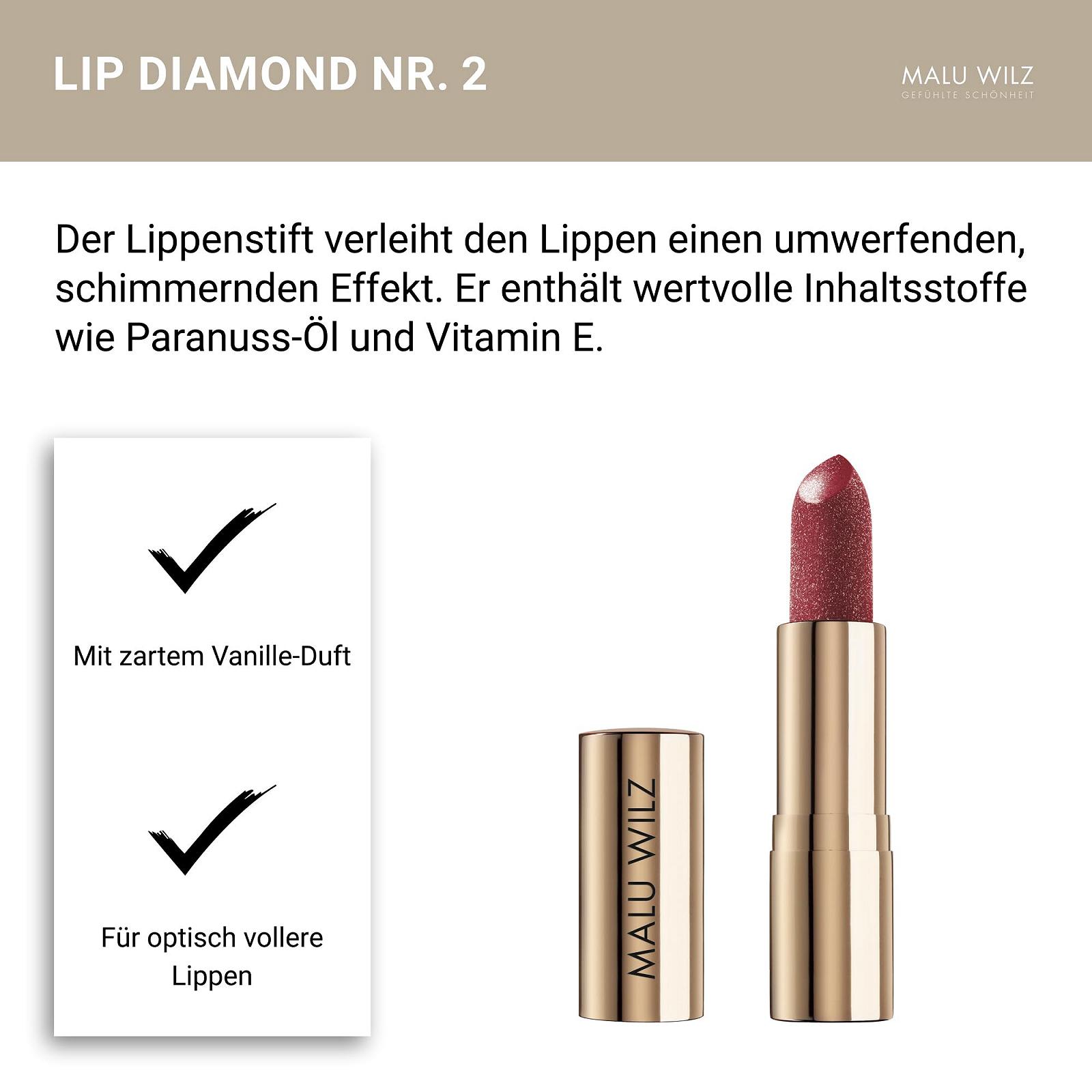 Помада Malu Wilz Lip Diamond No. 2 Luxury Red Блестящий Жемчужный Эффект Уход с Витамином E, фото №5