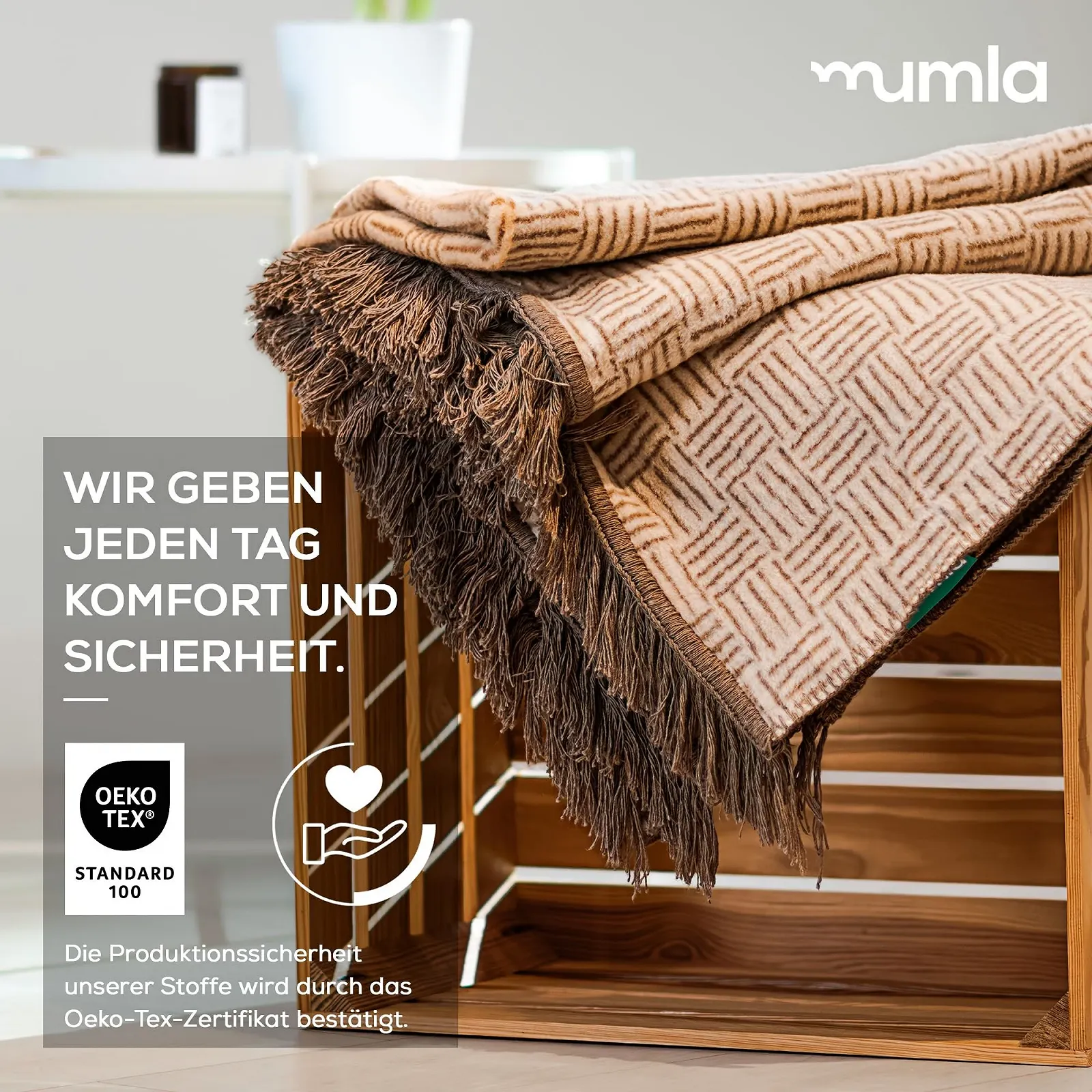 Плед MUMLA Ткань в клетку бежевый 150 x 200 см, фото №3