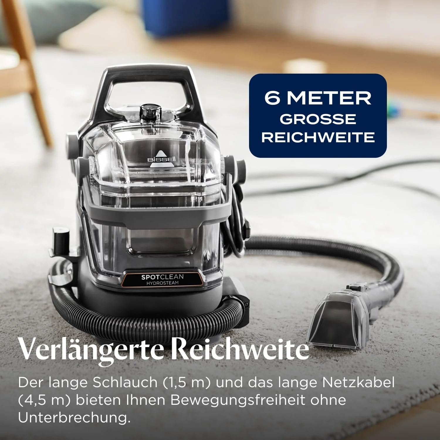 Устройство для чистки обивки BISSELL SpotClean HydroSteam, мощный двигатель 1000 Вт, 3689N, фото №8