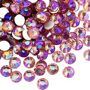 Украшения для ногтей, Разноцветные SS3-SS34 Crystal AB Блестящие Стразы, Стекло, Стразы без горячей фиксации, Плоская задняя часть, Бриллиантовые украшения для ногтей, B2540 Розовый, SS3-1440 штук - Фото 1
