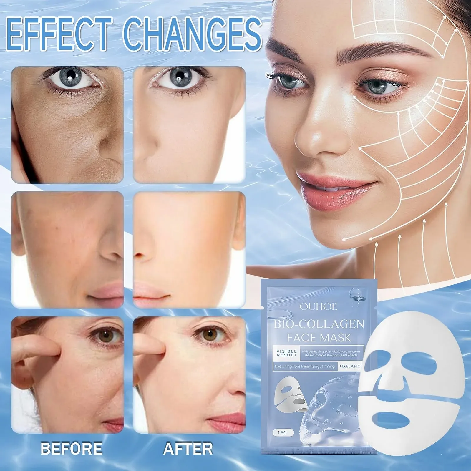 Маска для лица Organic Collagen, 4 шт., Organic Collagen Real Deep Mask, ночная маска Collagen, корейская, лифтинг маска для лица против морщин, для увлажнения, эффект против морщин, укрепляющая, фото №7