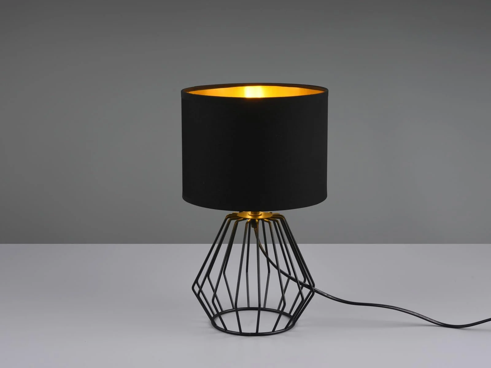 Настільна лампа LED 20 см із сітчастим корпусом та тканинним абажуром Чорна/Золотиста, фото №8
