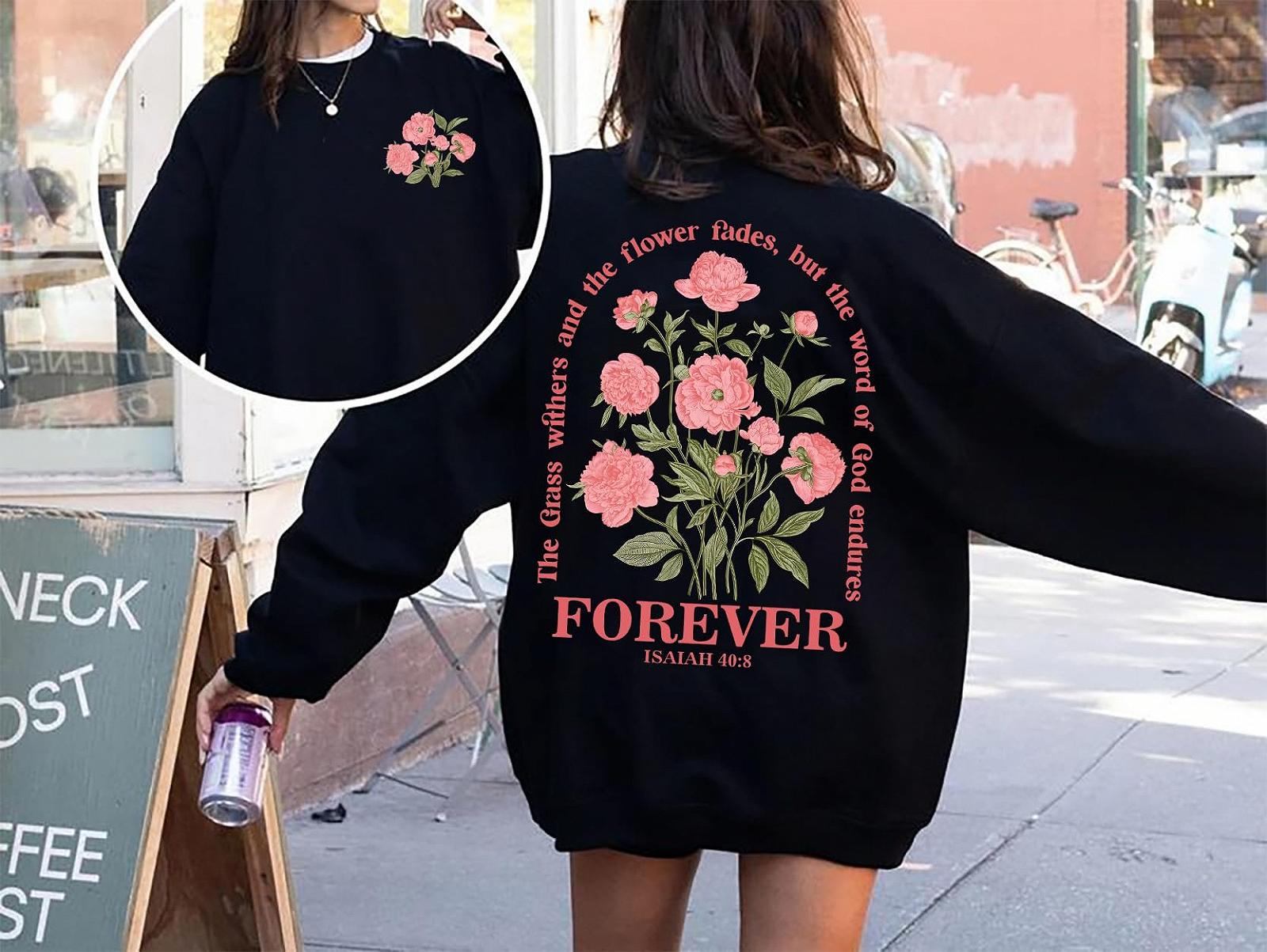 Толстовка Boho Christian Floral 40:8 Bibelvers Damen Faith Graphic с длинными рукавами, фото №2