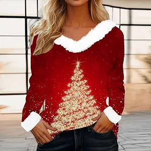 Різдвяний Светр Жіночий Довгий Рукав V-подібний Виріз synthetic.ua - Фото 1