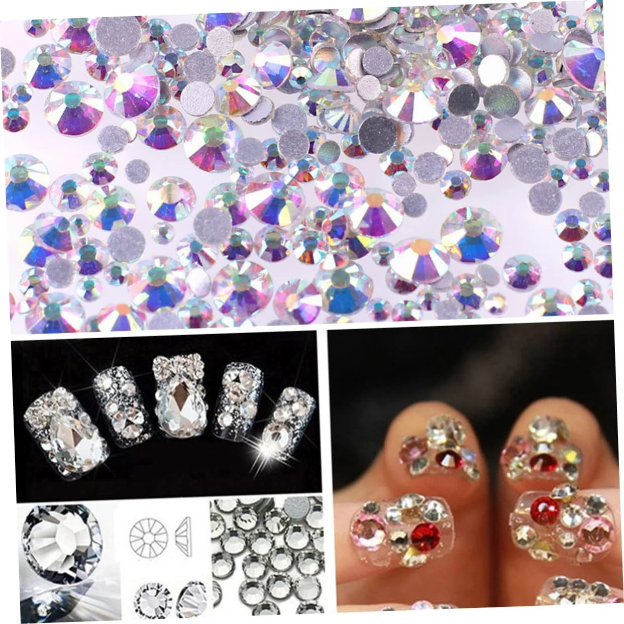 Стразы для ногтей EXCEART 1440 шт. Crystal AB Круглые плоские для декорирования УФ-гелевых акриловых ногтей, фото №8