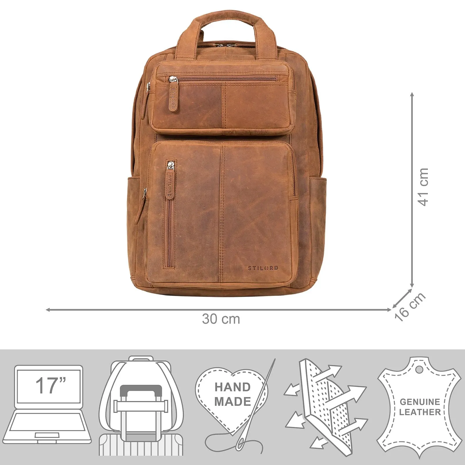 Рюкзак STILORD Amos Genuine Leather Vintage Retro 17.3" Tan - dark brown, фото №4 Рюкзак STILORD Amos Genuine Leather Vintage Retro 17.3" Tan - dark brown, фото №4