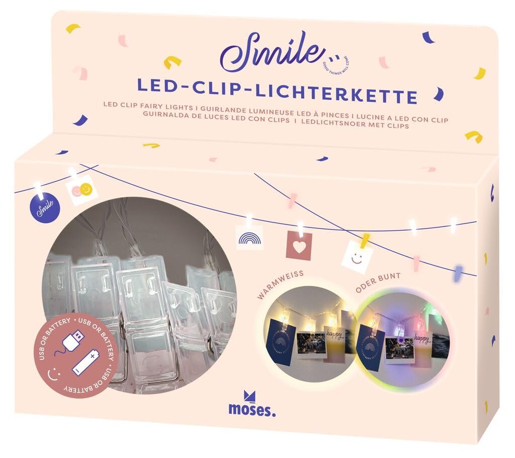 LED Гирлянда с клипсами Moses. 150 см Теплый Белый или Разноцветный, фото №1