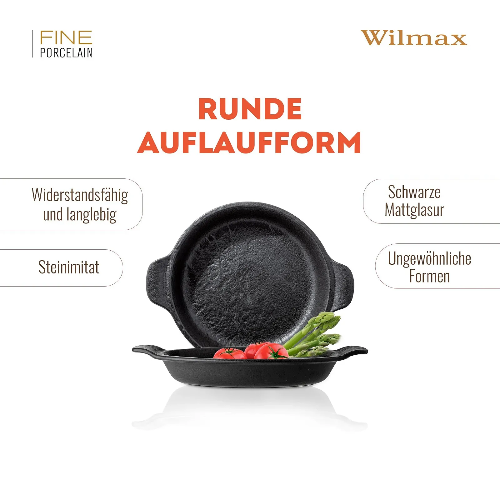 Форма для запекания Wilmax Плоская 800 мл круглая фарфоровая ручной глазуровки Черная, фото №3 Форма для запекания Wilmax Плоская 800 мл круглая фарфоровая ручной глазуровки Черная, фото №3