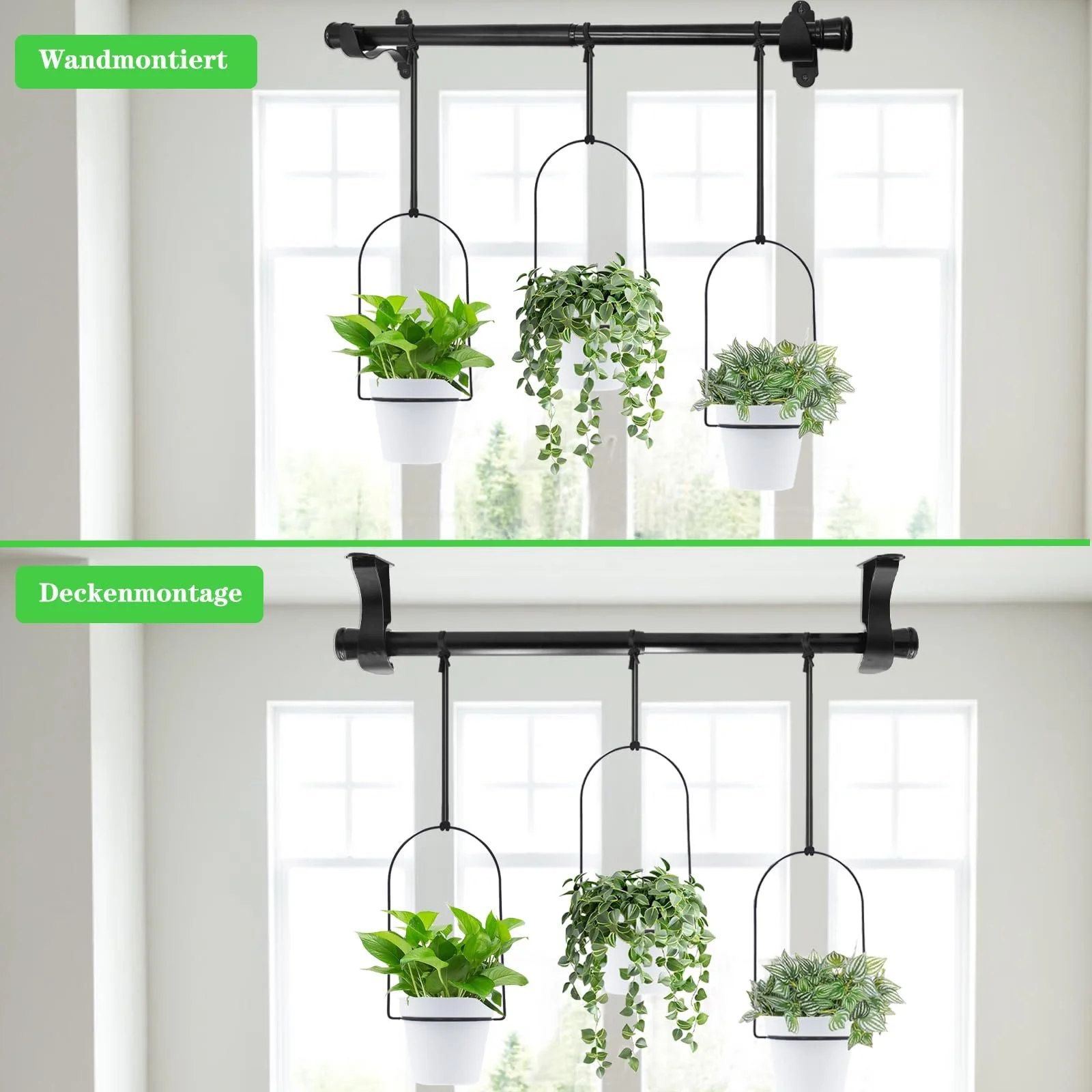 Підвісний кошик DOUBFIVSY з 3 горщиками меламін Регульований ЧОРНИЙ, фото №4 Підвісний кошик DOUBFIVSY з 3 горщиками меламін Регульований ЧОРНИЙ, фото №4