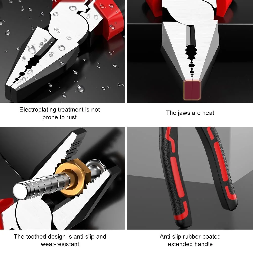 Набор плоскогубцев Комбинированные плоскогубцы, боковые кусачки, плоскогубцы с длинными губками 160 мм, Черный и Красный, фото №3