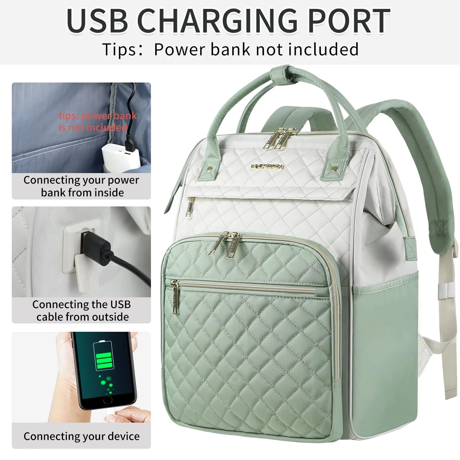 Рюкзак для ноутбука EMPSIGN 17" расширяемый с USB Beige-l.green, фото №5