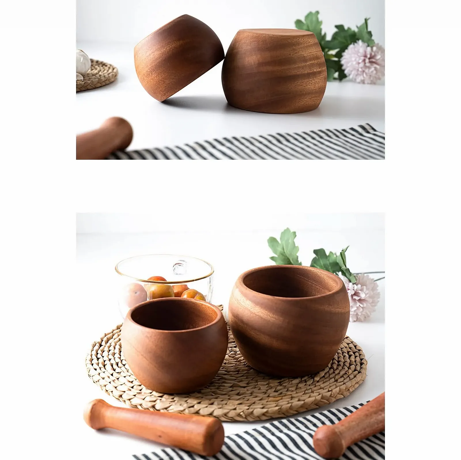 Набір ступки і товкачика дерев'яний багатоцільовий для подрібнення спецій, горіхів і часнику, фото №7