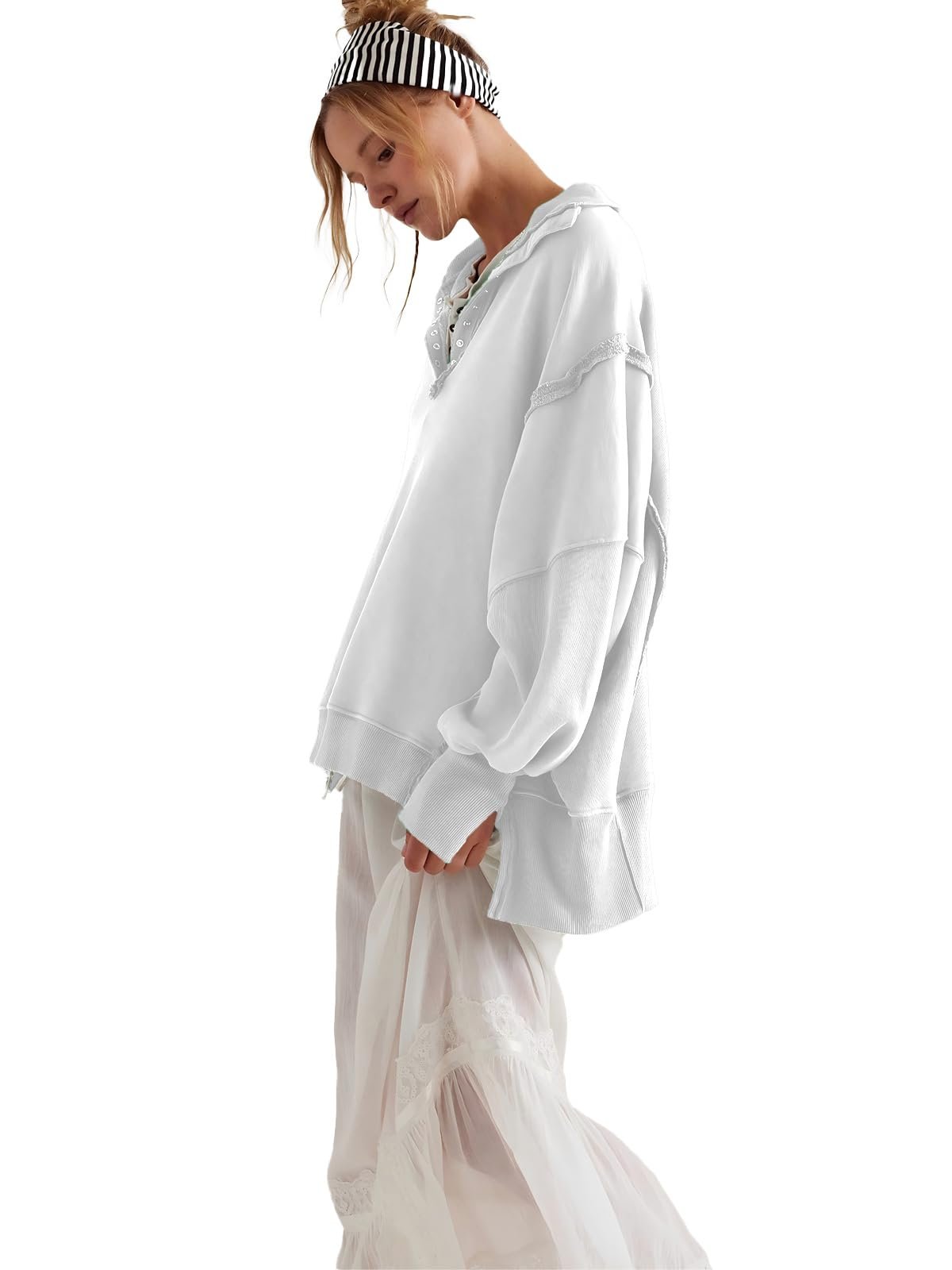 Женский свитшот Zadoreck Oversized Casual Свободный Пуловер Henley Пуговица Высокий вырез Низкая посадка Осень Зима, фото №4 Женский свитшот Zadoreck Oversized Casual Свободный Пуловер Henley Пуговица Высокий вырез Низкая посадка Осень Зима, фото №4