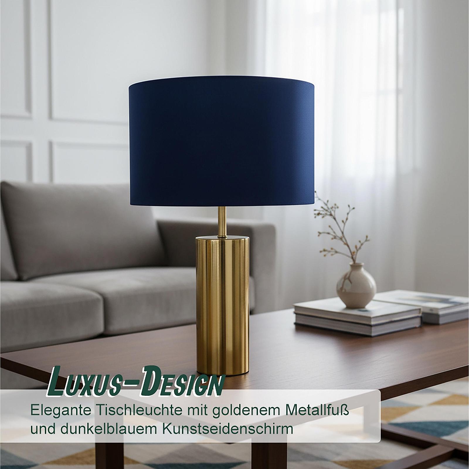 Настільна лампа Relaxdays з оксамитовим абажуром та металевою основою E27 51 x 32 см Темно-синій/Золотистий, фото №3