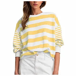 Женский свитшот с круглым вырезом, длинными рукавами Workou, свободного кроя, повседневный, в полоску, с графическим принтом, милый топ, модный, тонкий, удобный, Y2K, опрятный, готический, персонализированный - Фото 1