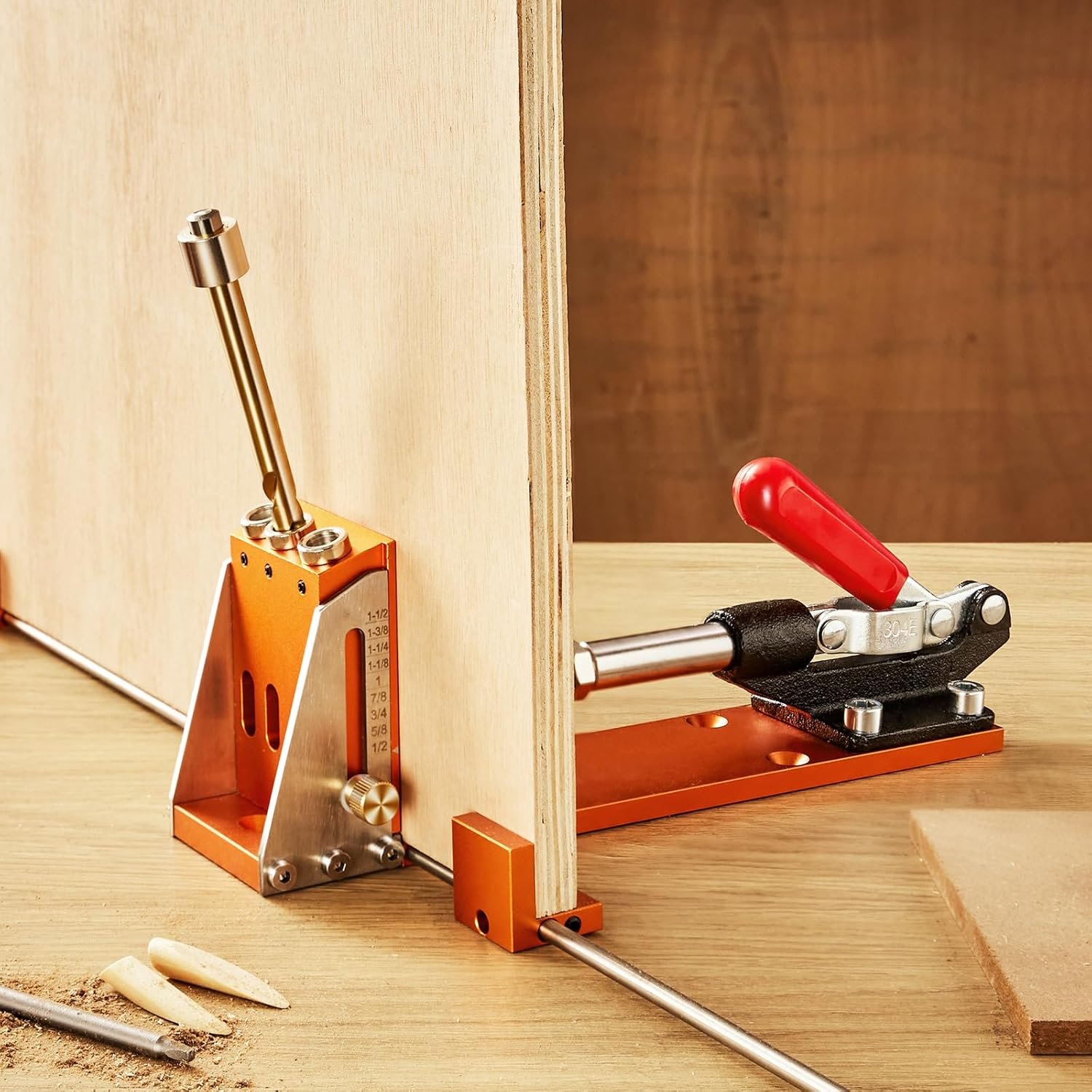 Кондуктор для косих отворів VEVOR XRS040 / 9.5 мм діаметр свердла / Регульована глибина 12.7-38.1 мм / Чорний-Помаранчевий, фото №7