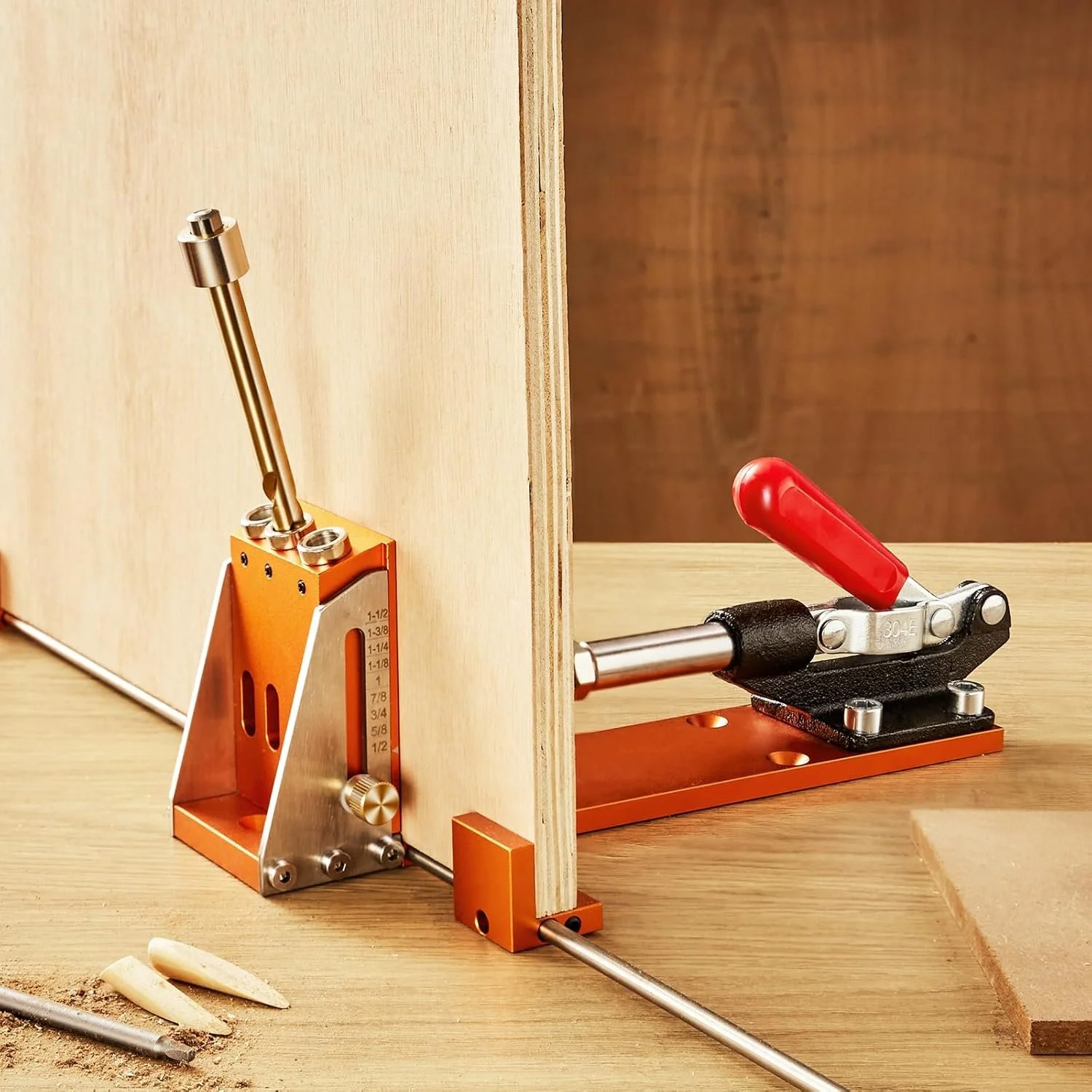 Професійний кондуктор для косих отворів VEVOR XRS040 / 9.5 мм діаметр свердла / Регульована глибина 12.7-38.1 мм / Алюмінієвий сплав / Чорний-Помаранчевий, фото №8