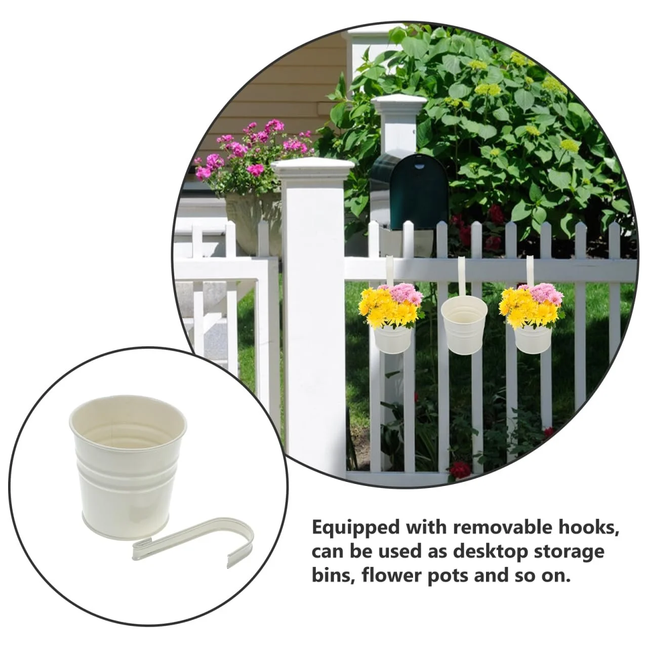 Підвісні горщики для рослин Cabilock Набір з 4 шт. Знімний гачок Метал Білий, фото №4