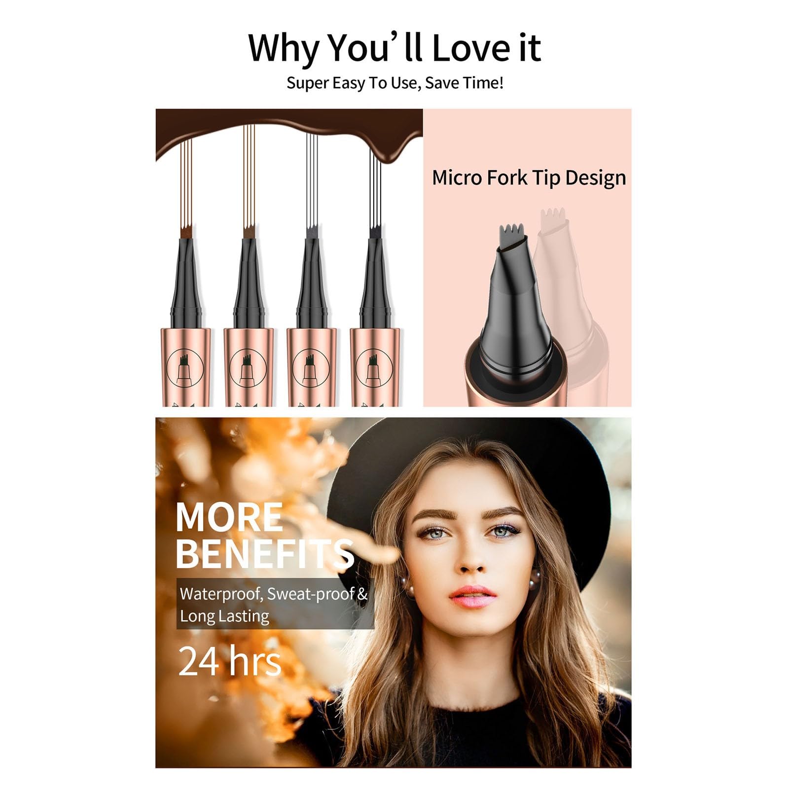 Водостойкий 3D карандаш для бровей с 4-конечными щетинками, фото №6