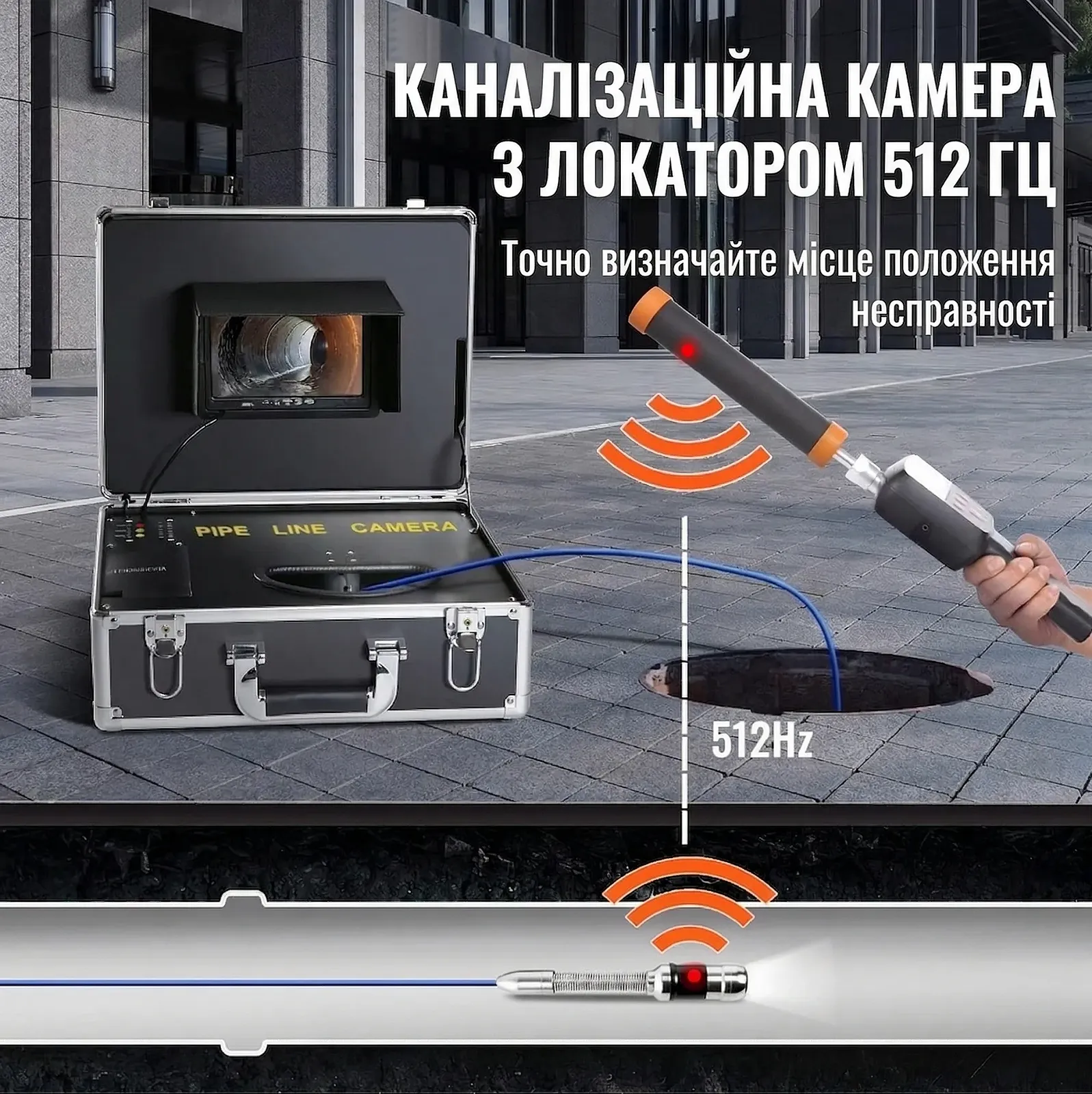 Промисловий ендоскоп для труб та каналізації VEVOR H6FTR-30R / 7" LCD / Кабель 30м / Камера 25мм IP68 / 4500 мАг / Запис DVR, фото №5