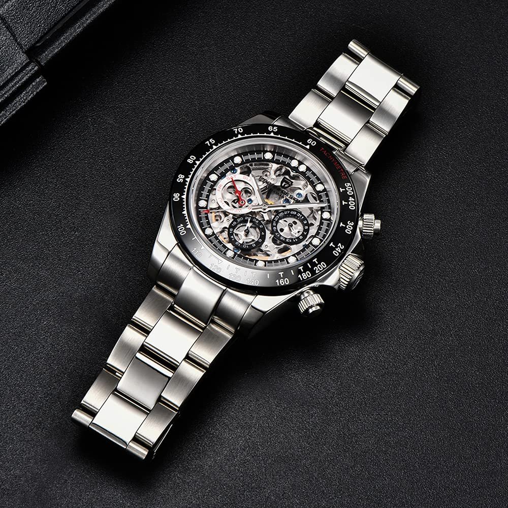 Pagani Design Автоматичний чоловічий годинник Jewel Rainbow Bezel Skeleton Dial з нержавіючої сталі, водонепроникний до 100 м, люмінесцентний багатофункціональний спортивний годинник-хронограф, фото №3