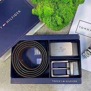 Ремінь чоловічий з натуральної шкіри Tommy Hilfiger подарунковий набір з двома змінними пряжками synthetic.ua - Фото 1