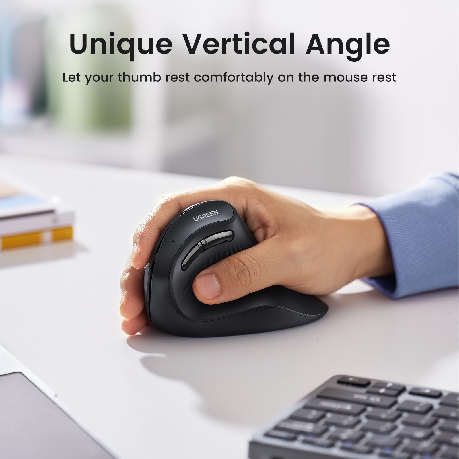 Мышь Беспроводная UGREEN Vertical Ergonomic (BT 5.0+2.4G) 6 кнопок, 1000/1600/2000/4000 DPI, фото №2