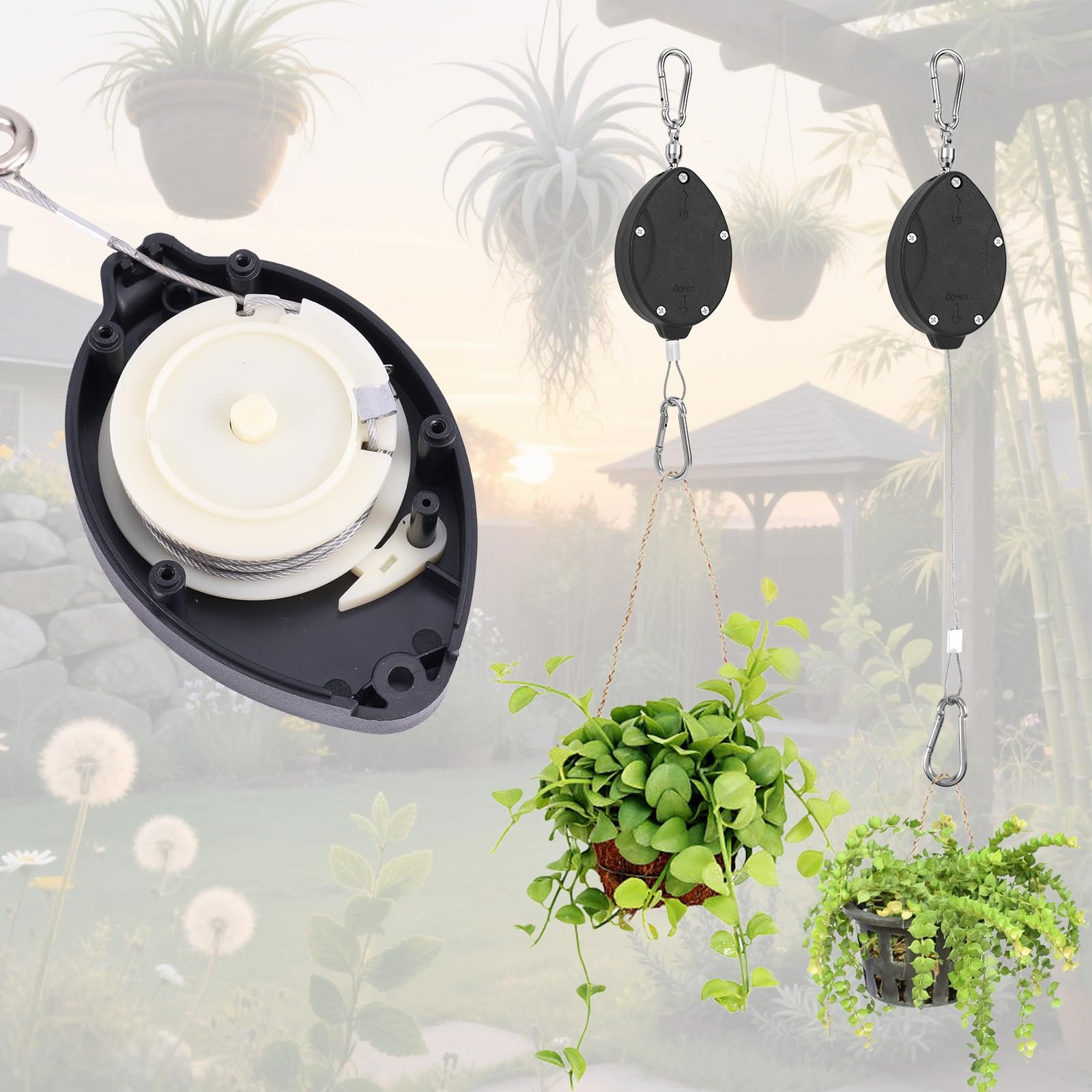 Підвіси для рослин висувні посилені 2 шт. з регульованими роликами нержавіюча сталь з карабінами, фото №4 Підвіси для рослин висувні посилені 2 шт. з регульованими роликами нержавіюча сталь з карабінами, фото №4