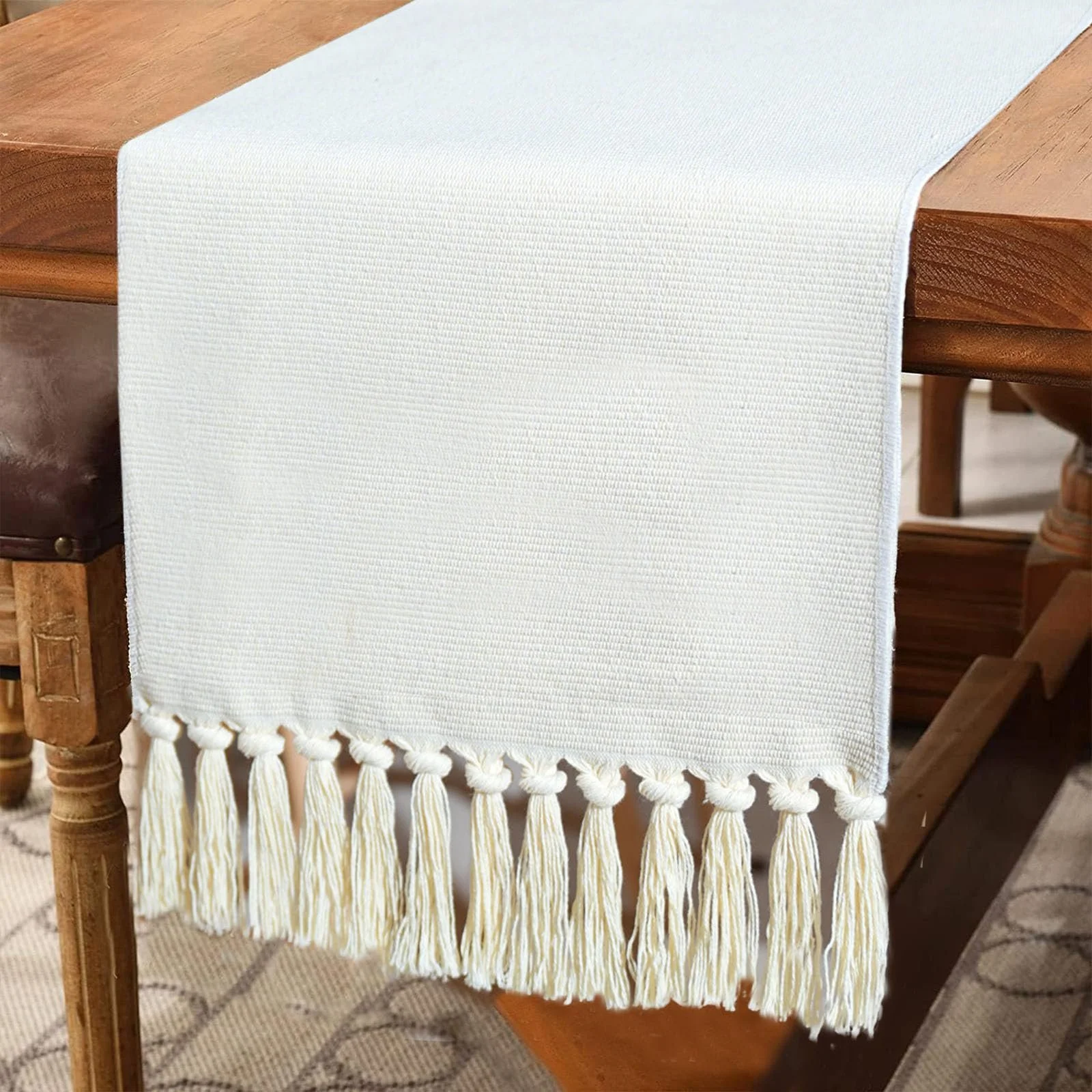 Ранер Boho 30 x 180 см плетена вінтажна з китицями бежева, фото №2 Ранер Boho 30 x 180 см плетена вінтажна з китицями бежева, фото №2